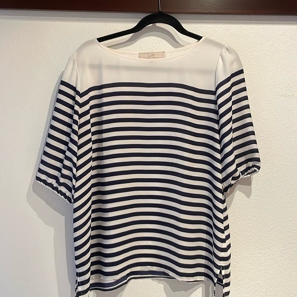 LOFT Tops - Loft Nautical Stripe Wide Neck Blouse, Navy, Size L